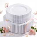 Morejoy 100PCS White Plastic Plates，White Disposable Plates，Include 50 Pieces 10.25 Inch Dinner Plates & 50Pieces 7.5 Inch Dessert Plates,Perfect for Weddings & Party