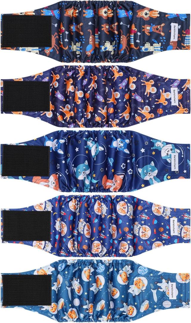 5 Pack Dog Diapers Male, High Absorbing Dog Wraps, Belly Bands for Male Dogs with Incontinence or Frequent Urination, Washable Doggie Diapers M (Space)