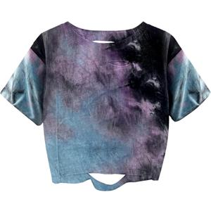 Remidoo Women's Casual Short Sleeve Graphic Print Tie Dye Crop Top T Shirt, Medium, Td Black Purple