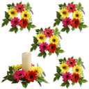 Maysing 4 Pcs Flower Candle Rings 3.15 Inch Center Spring Wreath Rings Daisy Floral Pillar Candle Holder Wreaths for Tapers Candelabra Wedding Party Home Table Centerpieces