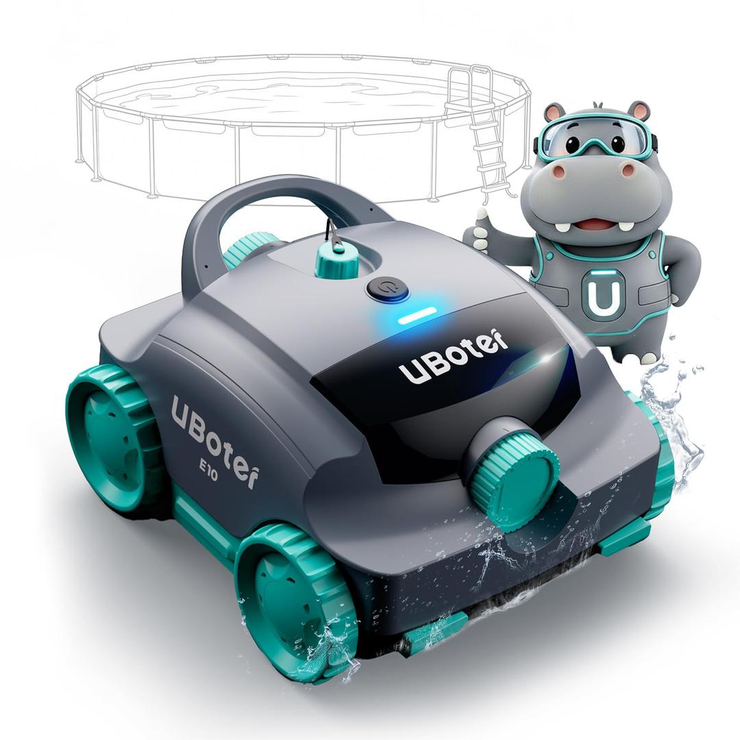 Pool Vacuum, UBoter E10 Cordless Robotic Pool Cleaner, Dual-Layer Filtration, Powerful Obstacle Crossing, Enhanced Edge & Corner Cleaning, 120-Min for Above-Ground & Flat-Bottom Pools to 860 Sq.Ft