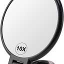BOOMIBOO 1X/10X Magnifying Handheld Mirror Double Sided, Foldable Travel Makeup Mirror, Adjustable Rotation Pedestal Hand/Hanging/Desk Vanity Mirror-Black
