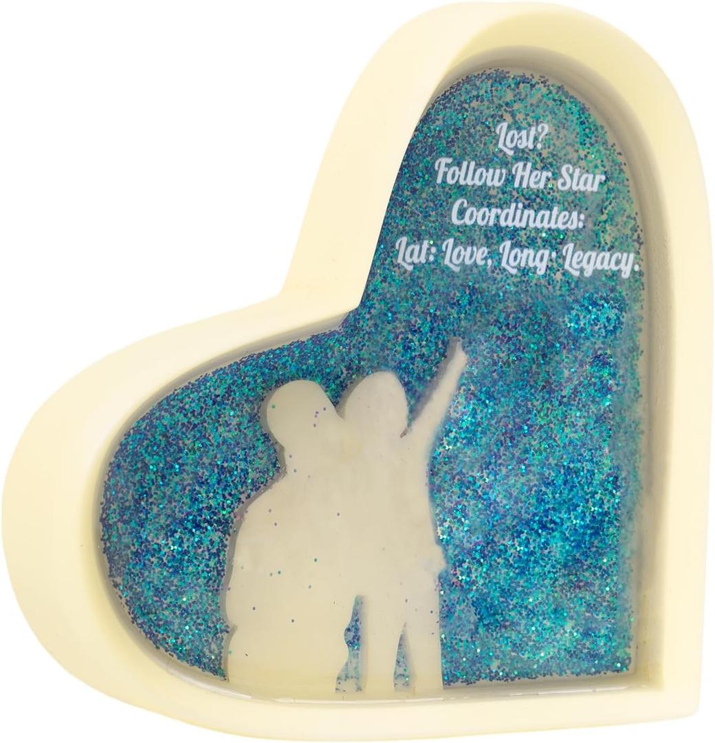 Presents for Mom - Celestial Resin Heart Jewelry Dish, Mother-Daughter Silhouette & Glowing Stars Design (Mother's Day/Christmas)