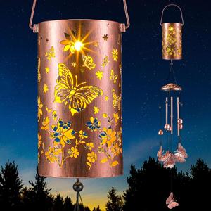 Retisee Butterfly Solar Wind Chimes Outdoor Metal Butterfly Gifts Solar Light Windchimes Outside Indoors Christmas Decoration Birthday Gift for Home Lawn Porch Patio Garden Yard
