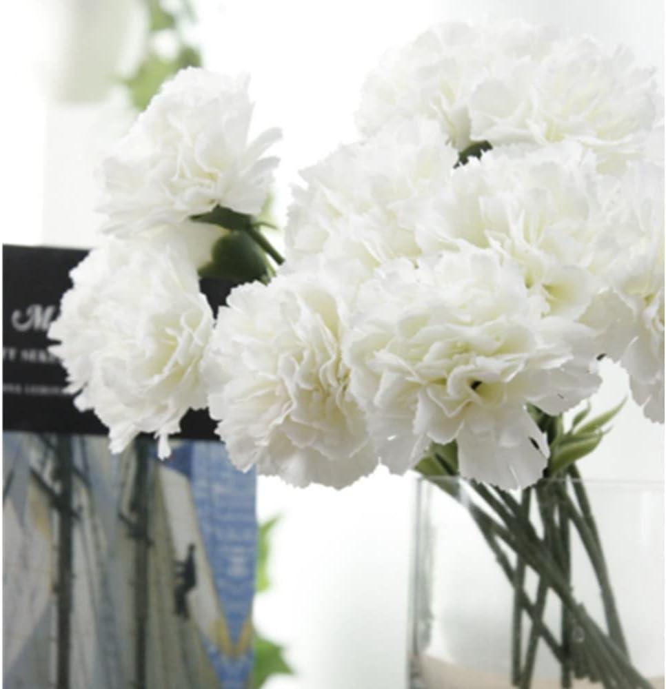 OUKEYI 18inch Artificial Flowers 10pcs Carnations Flowers Silk Hydrangea Bridal Wedding Bouquet for Home Garden Party Office Coffee House Decorations (White)