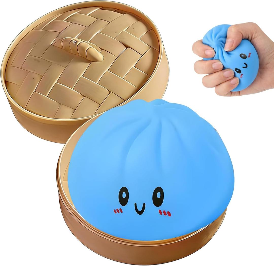 Glitter Dumpling Squishy,Dumpling Squishy Mystery Box,Squeeze for Stress Relief (Blue)