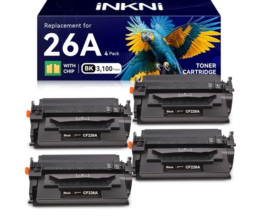 InkNI Compatible 26A Toner Cartridge Replacement for HP 26A 26X CF226A CF226X Toner Cartridge|Compatible for HP LaserJet Pro M402dn, M402dne, M402dw, M402n,MFP M426fdn, M426fdw Printer (Black, 4-Pack)