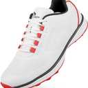 THESTRON Professional Men's Golf Shoes Lighweight Comfortable Spikeless Golf Sport Training Sneakers for Men (13, White Red)