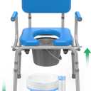 Drop Arm Bedside Commode with Linners, Commode with Padded Seat and Backrest, 500lbs Capacity, 5.81QT Removable Bucket, Adjustable Height Portable Toilet for Adults, Blue