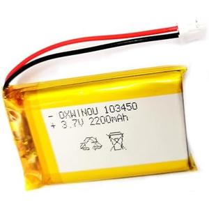 OXWINOU Lithium Polymer Battery 3.7V 2200mAh 103450 Lipo Rechargeable Battery Pack with 2 Wires JST 2.0mm Connector for Speaker and Wireless Device(1-Pack)