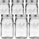 Ball Wide Mouth Glass Mason Jars with Lids and Bands, Used for Canning, Pickling, Juice, Jam, Jelly, Quart Size 32 Ounce (Pack of 6)
