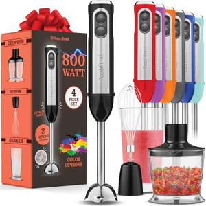 Multi-Use Immersion Blender Set, Hand Blender with Powerful Copper Motor 800W, High Speed, Turbo Mode, 3-in-1 Handheld Blender Stick Stainless Steel Blades, Whisk, Beaker, Measuring Marks, and Chopper (800 Watt Including Accessories, Black)