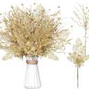 Yunlly 24 Pcs Gold Christmas Tree Picks and Sprays Glitter Berry Stem Branches Artificial Christmas Picks Twigs Xmas Tree Ornaments for DIY Xmas Wreath Vase Filler Decorations