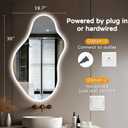 Irregular LED Bathroom Mirror with Lights, 20x36 Inch Asymmetrical Led Vanity Mirror for Wall, Anti-Fog Lighted Cloud Smart Frameless Mirror, 3 Colors and Dimmable Light, Horizontal/Vertical