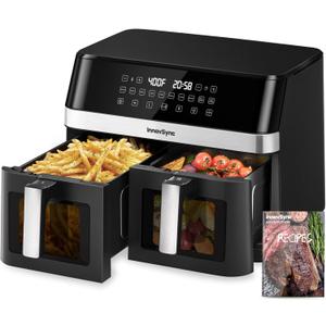 12QT Large Dual Air Fryer, 10-in-1 Double Zone Airfryer with 26QT Baskets, 60 Easy-Panel with Full Touchscreen, SyncCook Function, Viewing Window, Nonstick & Dishwasher Safe, 2 Dishes at Once, Black