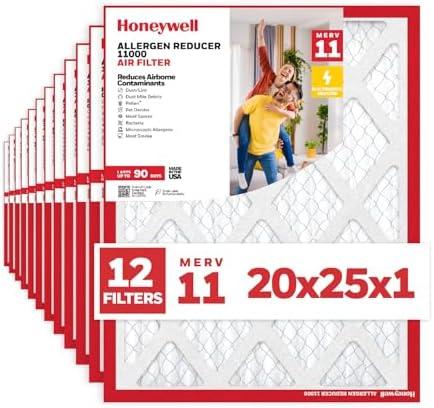 Honeywell 20x25x1 MERV 11 Allergen Reducer 11000 Electrostatic Pleated HVAC AC Furnace Air Filter (12-Pack) | Replacement Filter for Home Use | Made in USA