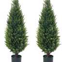 Artificial Cedar Topiary Trees for Outdoor Front Porch Dcor -Set of 2 Artificial UV Resistant Evergreen Cypress for Indoor and Outdoor Home Decoration (36inch)