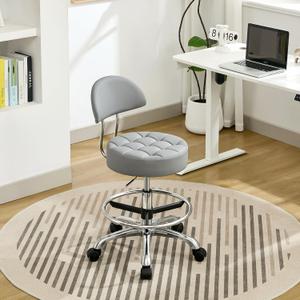 FIRAVOE Drafting Stool with Back (Swivel Chair with Quiet Wheels) (Adjustable Height 20-27 inch) Rolling Office Swivel Stool (Gray) (Grey)