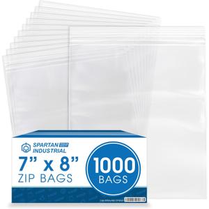 Spartan Industrial - 7 X 8 (1000 Count) 2 Mil Clear Reclosable Zip Plastic Poly Bags with Resealable Lock Seal Zipper