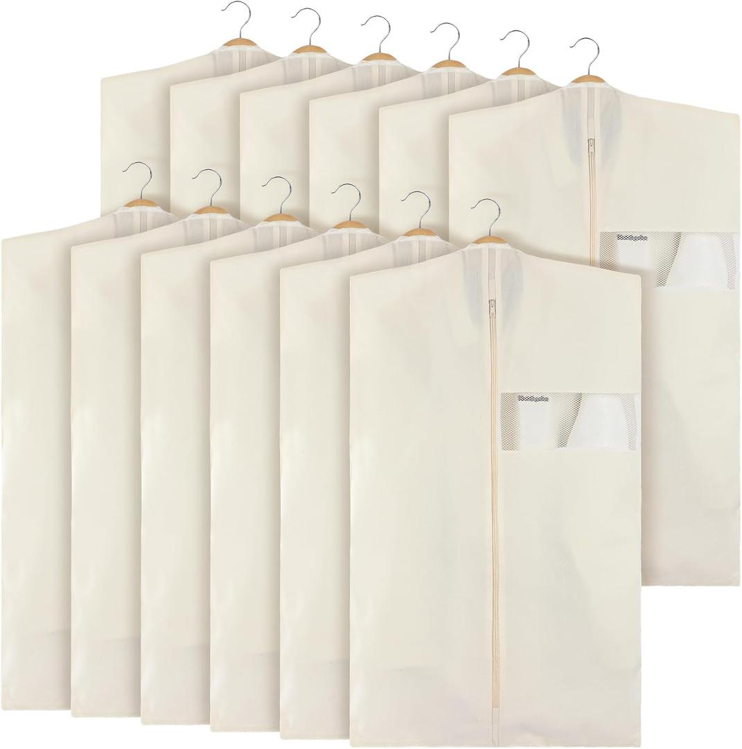 Aliceset 12 Packs 24 x 40 Inches Cotton Garment Bags for Hanging Clothes, Canvas Suit Bags for Clothes Coats Jackets Shirts Closet Storage Travel Gusseted Hanging Garment Cover
