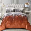 WONGS BEDDING Comforter Set King, Thanksgiving Burnt Orange 7 Pieces Bed in a Bag Abstract Gradient Soft Microfiber Fall Terracotta Bedding Set with Flat Sheet, Fitted Sheet, Pillow Shams, Pillowcases