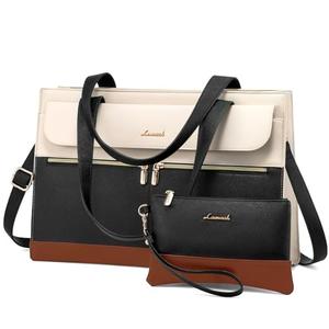 LOVEVOOK Laptop Bag for Women 17.3 Inch Laptop Tote Work Bags Professional Leather Computer Briefcase Waterproof Handbag Shoulder Large Capacity Business Teacher Office Crossbody Purse