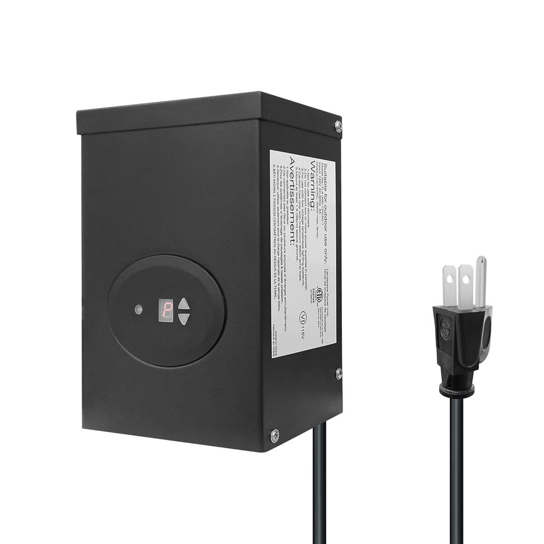 GKOLED ETL Listed 300W Low Voltage Transformer for Landscape Lighting with Timer and Photocell Sensor, 120V AC to 12V/14V AC Power Pack, Fully Encapsulated Toroid Core, CEC VI Certified