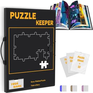 Puzzle Storage Folder with Labeling Tabs & Name Card Pocket, Portable Puzzle Holder for 1000 Piece Jigsaws with Handle, 28.3 * 21in(Inner Page),Black Storage Book, Standard 1000pcs
