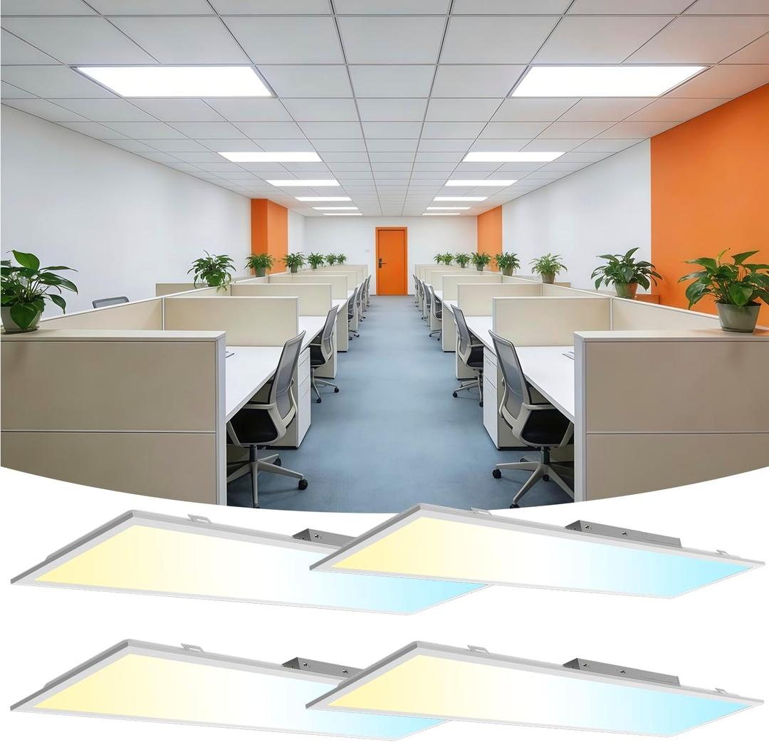 2x4 LED Flat Panel Light 4 Pack, Drop Ceiling Light for Office, Dimmable LED Ceiling Light, Selectable 30W/40W/50W/60W/72W, 3000K/3500K/4000K/5000K/6300K, ETL Listed, 2 Feet by 4 Feet