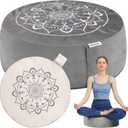 Hihealer Meditation Cushion, Traditional Tibetan Meditation Pillow Velvet Cover - Large Floor Cushion Seating for Adults - Yoga Buckwheat Bolster for WomenMoms (Calmly Grey & White)