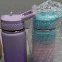 Fijinhom 12 oz Toddler Bottle, 2 Pack Kids Water Bottle for School Boys & Girls with Straws Lids, 304 Stainless Steel Vacuum Insulated Thermos, BPA-Free, Aurora + Gradient Purple