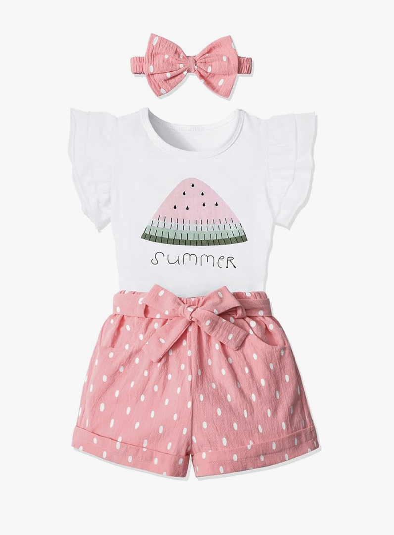 Toddler Girl Clothes Summer Girls Clothing Sets Girl Stuff T-shirt Shorts Headband 3pcs Sets Gifts 3-4Y