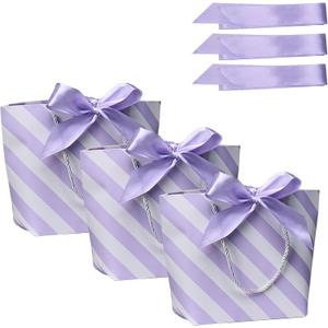 Aosric Small Stripe Gift Bags with Handles, 12PCS Portable Paper Gift Wraps with Ribbon, Durable and Sturdy, Present Bags for Party, Birthday, Christmas, Easter, Wedding, Mother's Day, Valentine's Day