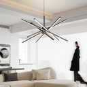 33 inches Modern Sputnik Chandelier 90W LED Chandeliers with Remote 6-Lights Dining Room Linear 3000-6000K Dimmable Dining Room Light Black Pendant Light for Living Room Bedroom Foyer