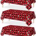 3 Pieces Red and Black Buffalo Plaid Merry Christmas Party Tablecloth Decorations,Plastic White Snowflake Buffalo Plaid Sign Table Cover for Winter Christmas Holiday Party Supplies,54x108 inch