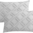 JELLYMONI Pillowcases Standard Size Light Grey 2 Pack Boho Plaid Bed Pillow Covers 20x26in Polyester Envelope Pillow Shams Tufted Bohemian Textured (Pillows are not Included)