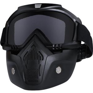 Motorcycle Helmet Riding Goggles Glasses with Removable Face Mask,Detachable Fog-Proof Warm Goggles Mouth Filter Adjustable Non-Slip Strap Vintage Bullet Fight Motocross (Black)