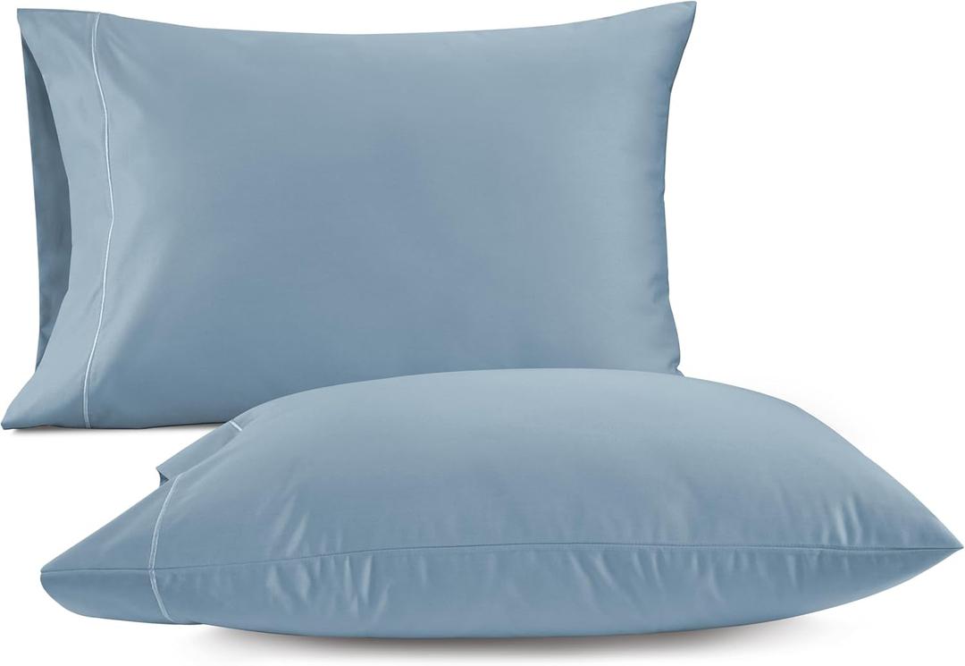 LANE LINEN 100% Egyptian Cotton Pillow Cases Queen Size Set of 2 (20"x30") - - Soft Light Blue Pillow Cases - French Blue