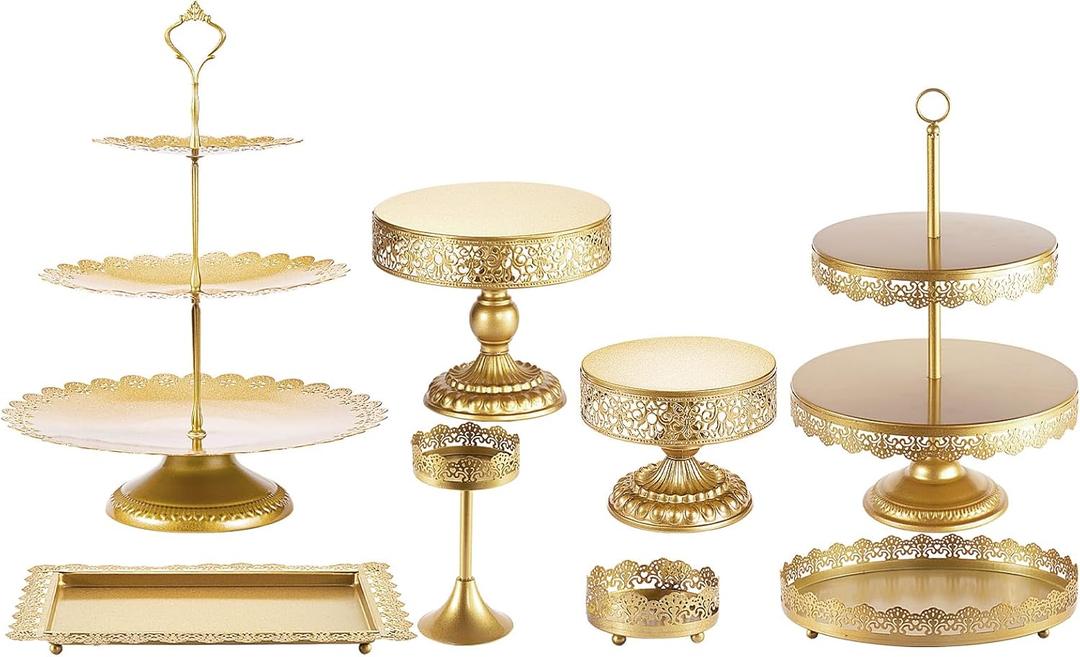 Cake Stand Set-8 Pcs Gold Cake Stand -Dessert Table Display Set-Cake Stands for Dessert Table-Table Decoration Display Tower Plate for Baby Shower, Wedding, Birthday Party, Chrismas Celebration