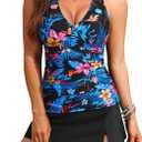 Aqua Eve Women Tankini with Skirt - Tummy Control Swimsuit Two Piece Bathing Suit Ruffle Swimwear Ladies Swim Suit (Blue, L)