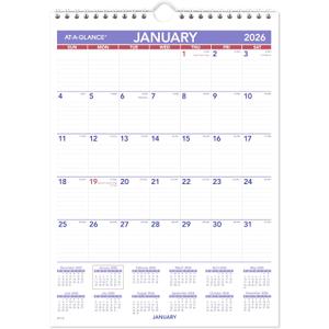 AT-A-GLANCE 2026 Wall Calendar, 8" x 11", Small, Ruled Blocks (PM12826)