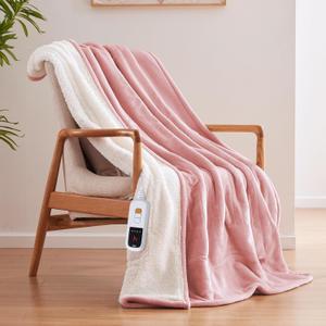 Sealy Electric Blanket Throw Size 50"*60",Super Cozy Flannel to Sherpa Reversible Heated Blanket Throw with 6 Heating Levels & 2-10 Hours Auto Off Overheating Protection Machine Washable,Pink
