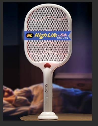 High Life USA Bug Zapper Racket Electric Fly Swatter with UV Light, USB Rechargeable Mosquito Killer Dual Modes 3 Layer Safety Mesh 2 in 1 Indoor and Outdoor Use (White) 2 PACK