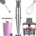 Immersion Blender, 1000W Anti-scratch 5-in-1 Hand Blender, Upgraded 12 Speed Stainless Steel Blade Stick Blender with Turbo Mode, 20oz Beaker, 17oz Chopping Bowl, Whisk, BPA-Free (Silver)
