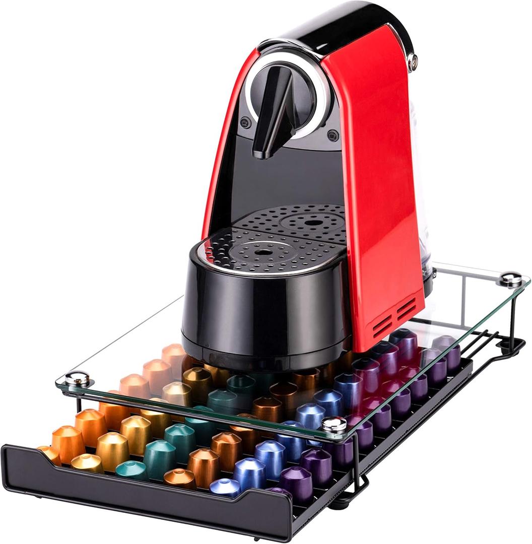 Rice rat Coffee Pod Storage Holder Capsules Originaline Drawer Organizer, Crystal Tempered Glass (60 pods)