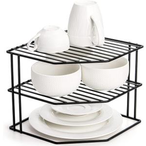 Frcctre 3-Tier Kitchen Corner Shelf Rack Counter and Cabinet Organizer, 9x9x7.5 Inch Metal Wire Kitchen Counter Pantry Cabinet Organizer and Storage Shelf for Plates, Cups, Dishes