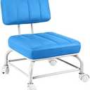 Low Rolling Stool Roller Seat with Universal Swivel Caster Wheels for Home Office Stool Garage Shop Stools PU Leather High Density Cushion and Steel Blue (Middle)