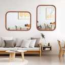 LVMU Elegant Wall Mirror Framed Farmhouse 18X24 Inch Mirrors Rounded Rectangle Woodgrain Natural Walnut/Oak Rustic Framed Vanity Mirror Bathroom Horizontally or Vertically (Walnut, 24"L x 18"W)