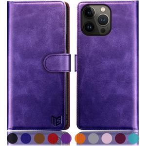 SUANPOT for iPhone 14 Pro 6.1" Wallet case with RFID Blocking Credit Card Holder,Flip Book PU Leather Protective Cover Women Men for Apple 14 Pro Phone case Purple