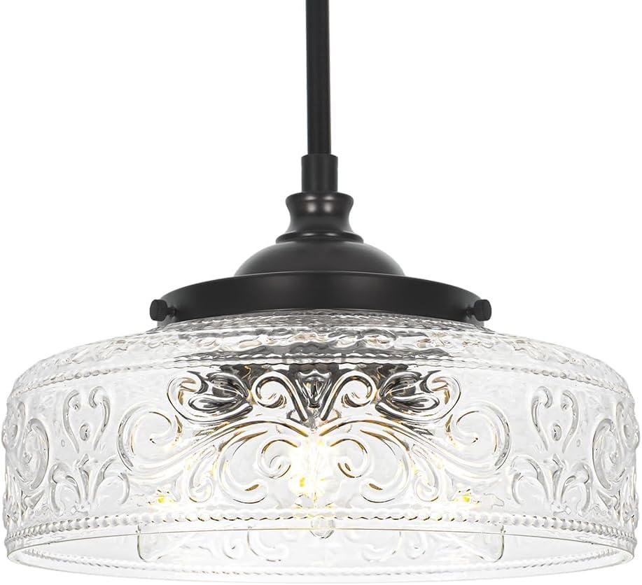 Black 3-Light Pendant Light with 12in Glass Shade, Farmhouse Pendant Lights Kitchen Island, Adjustable Hight & Angle Bathroom Pendant Ceiling Hanging Light Fixtures for Home Bedroom Hallway, 3*E12
